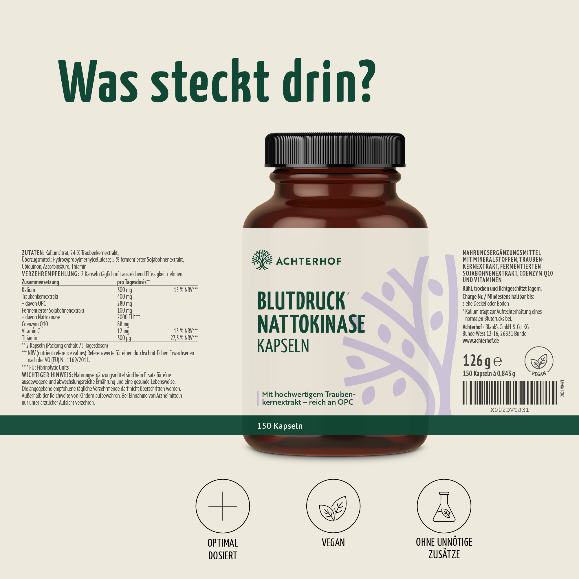 Blutdruck Nattokinase Kapseln (150 Kapseln)