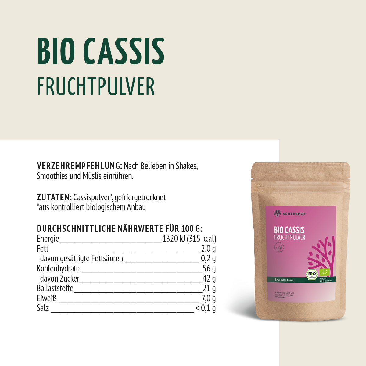Bio Cassis Fruchtpulver (250g)
