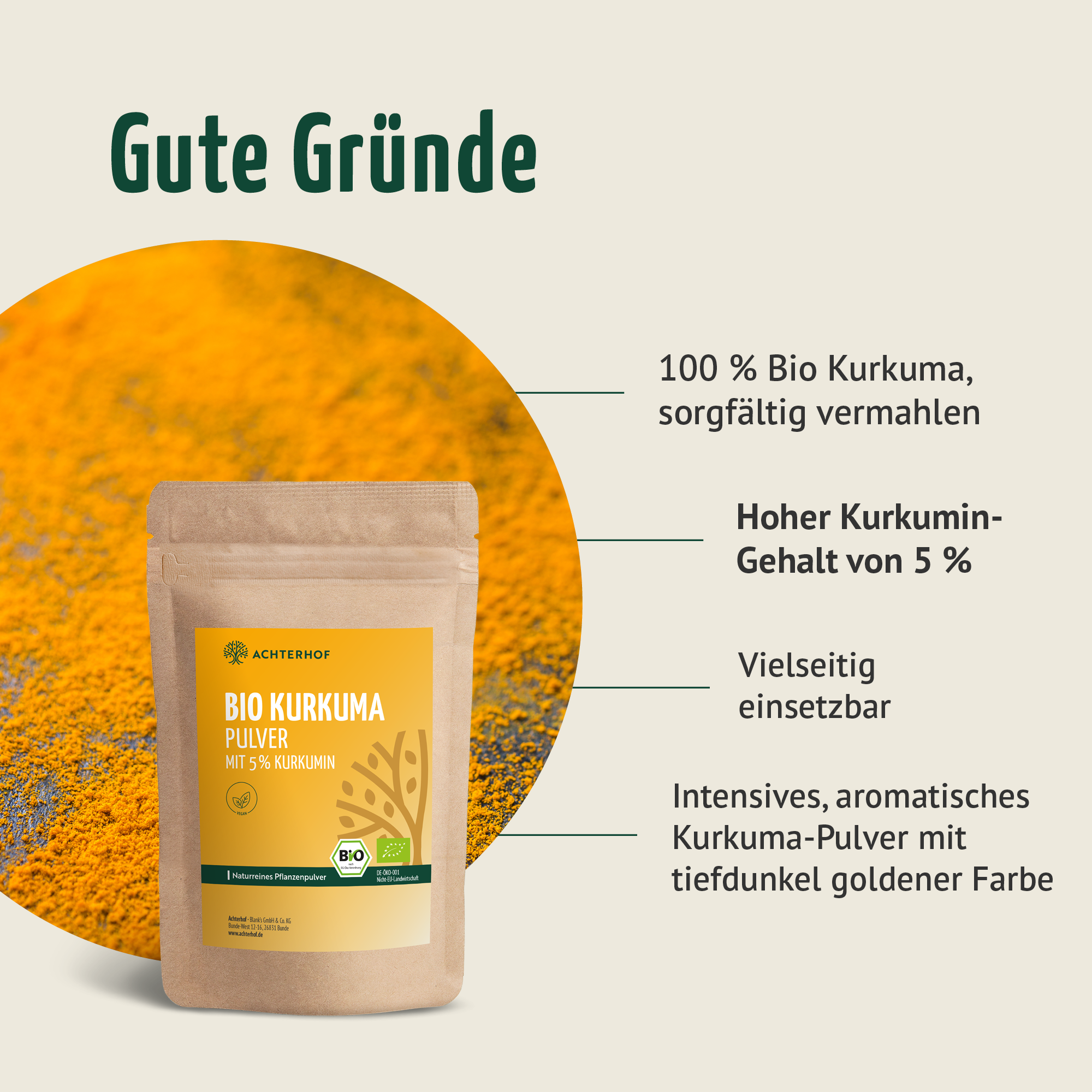Bio Kurkuma Pulver 5% Curcumin (250g)
