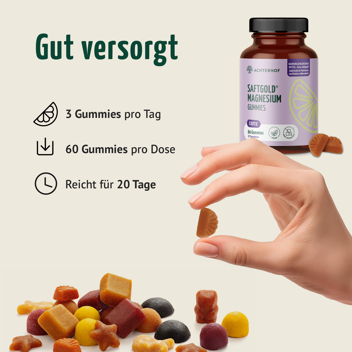 Saftgold Magnesium Gummies Exotische Früchte (60 Stück)