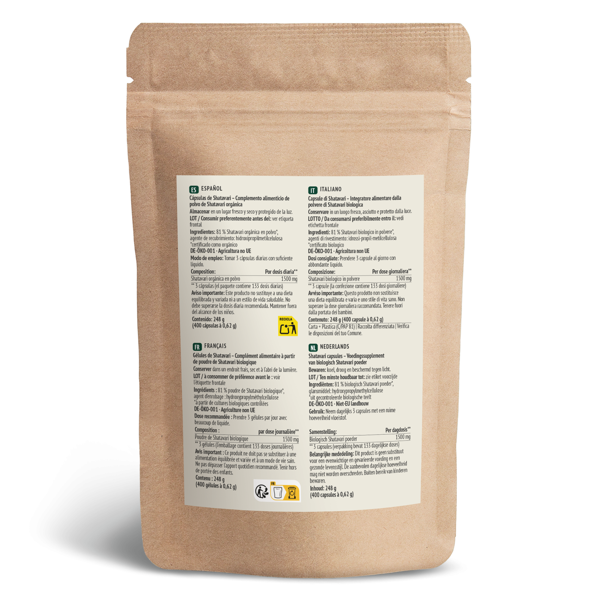 Bio Shatavari Kapseln Nachfüllpack (400 Kapseln)