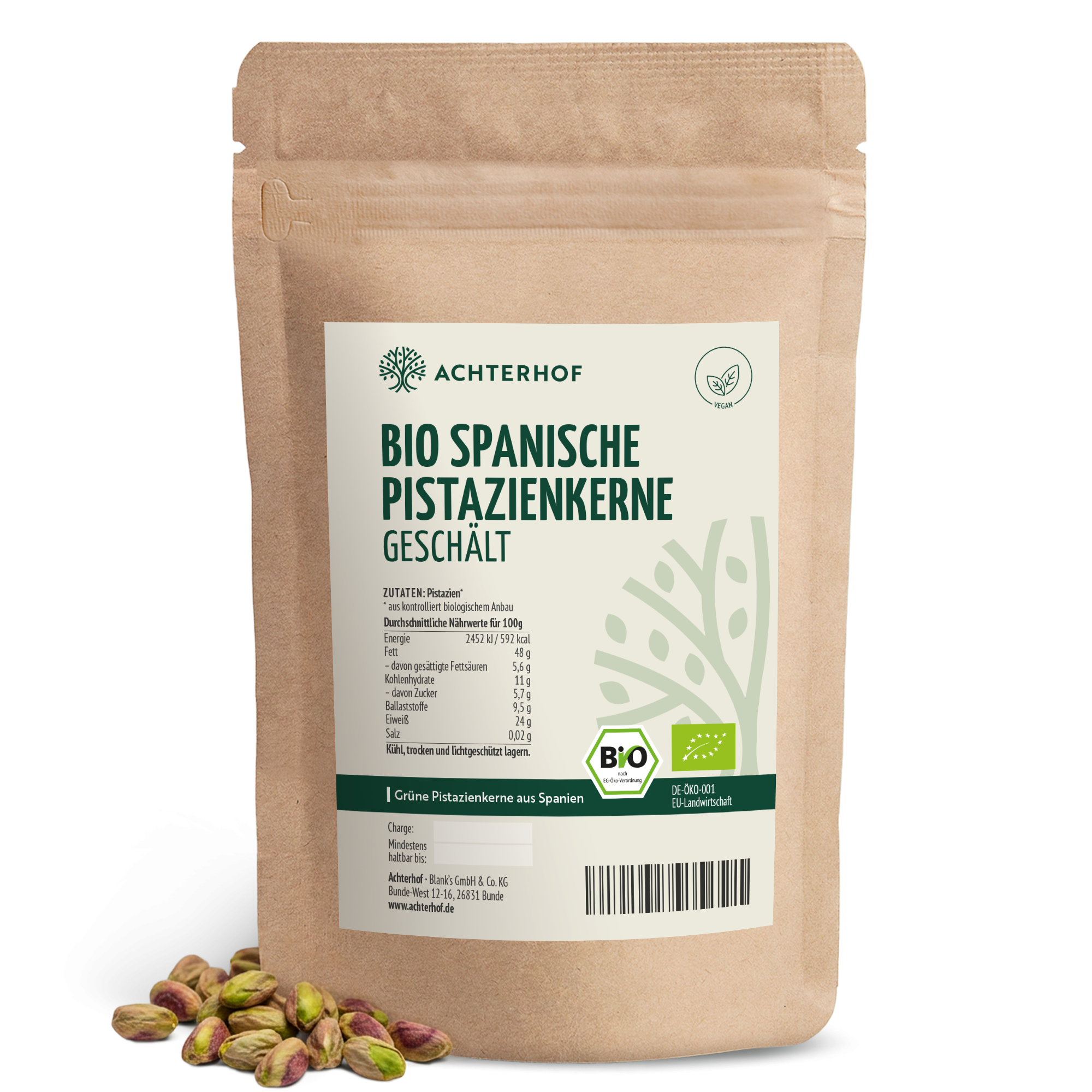 Bio spanische Pistazienkerne geschält (500g)