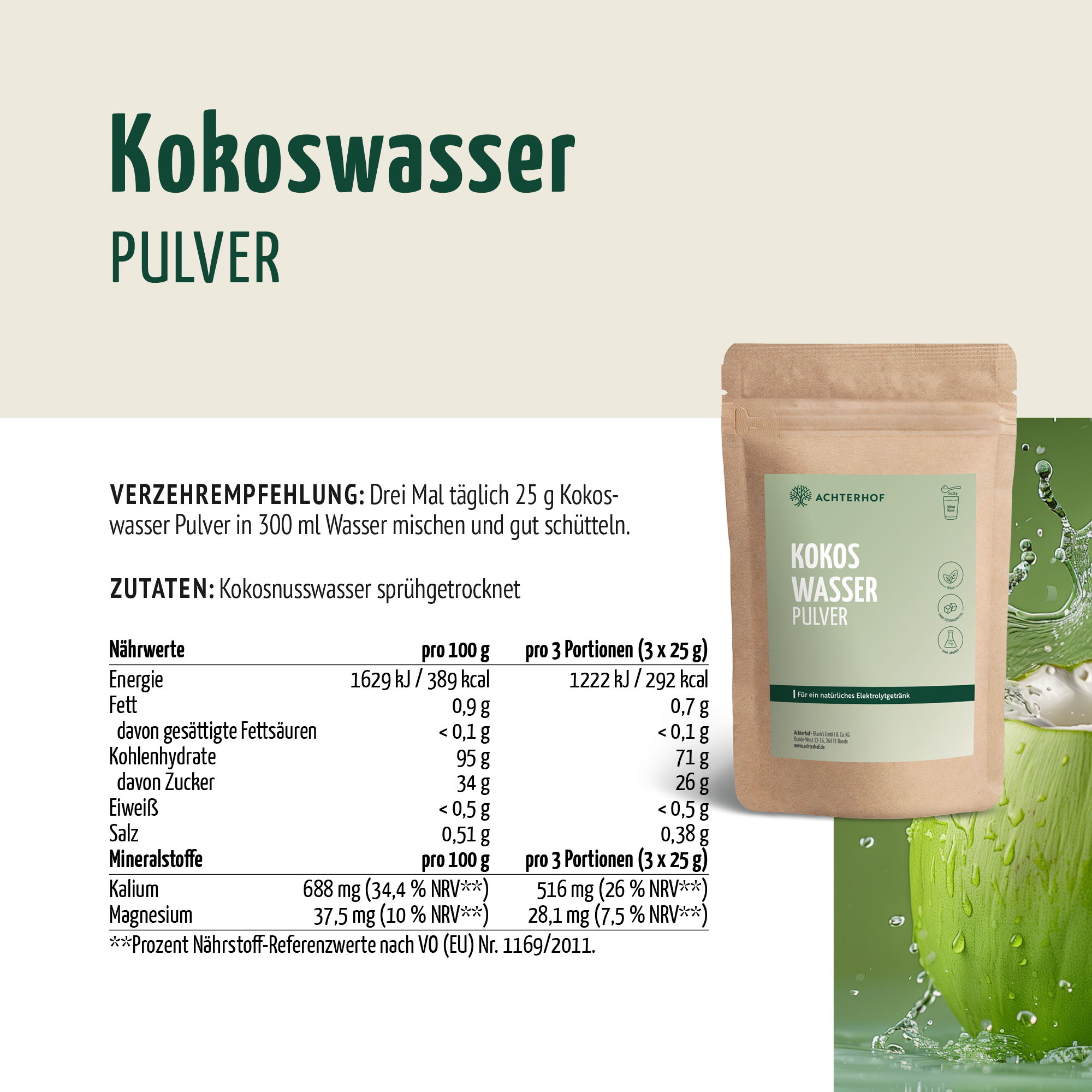 Kokoswasser Pulver (1000g)