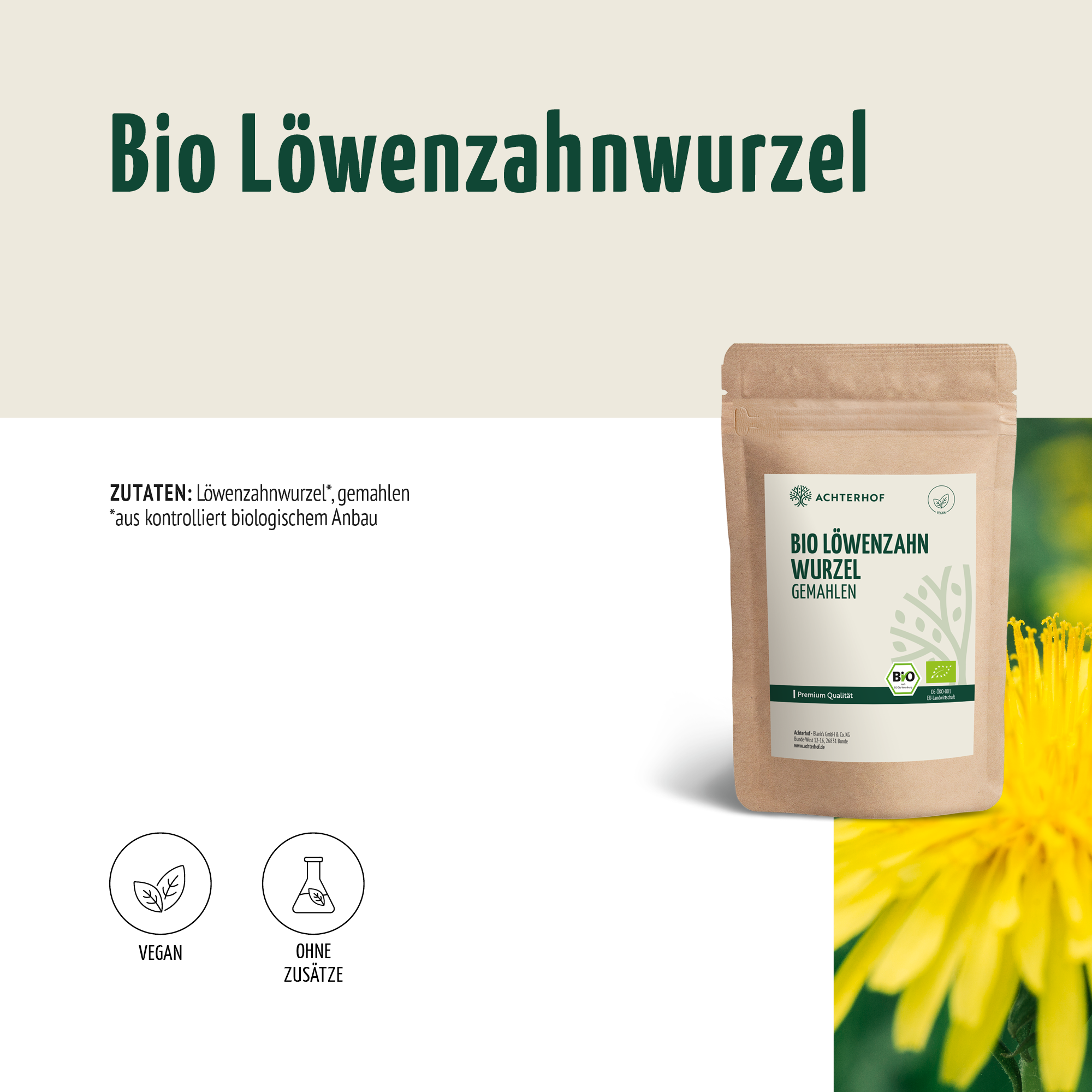 Löwenzahnwurzel Pulver Bio (250g)