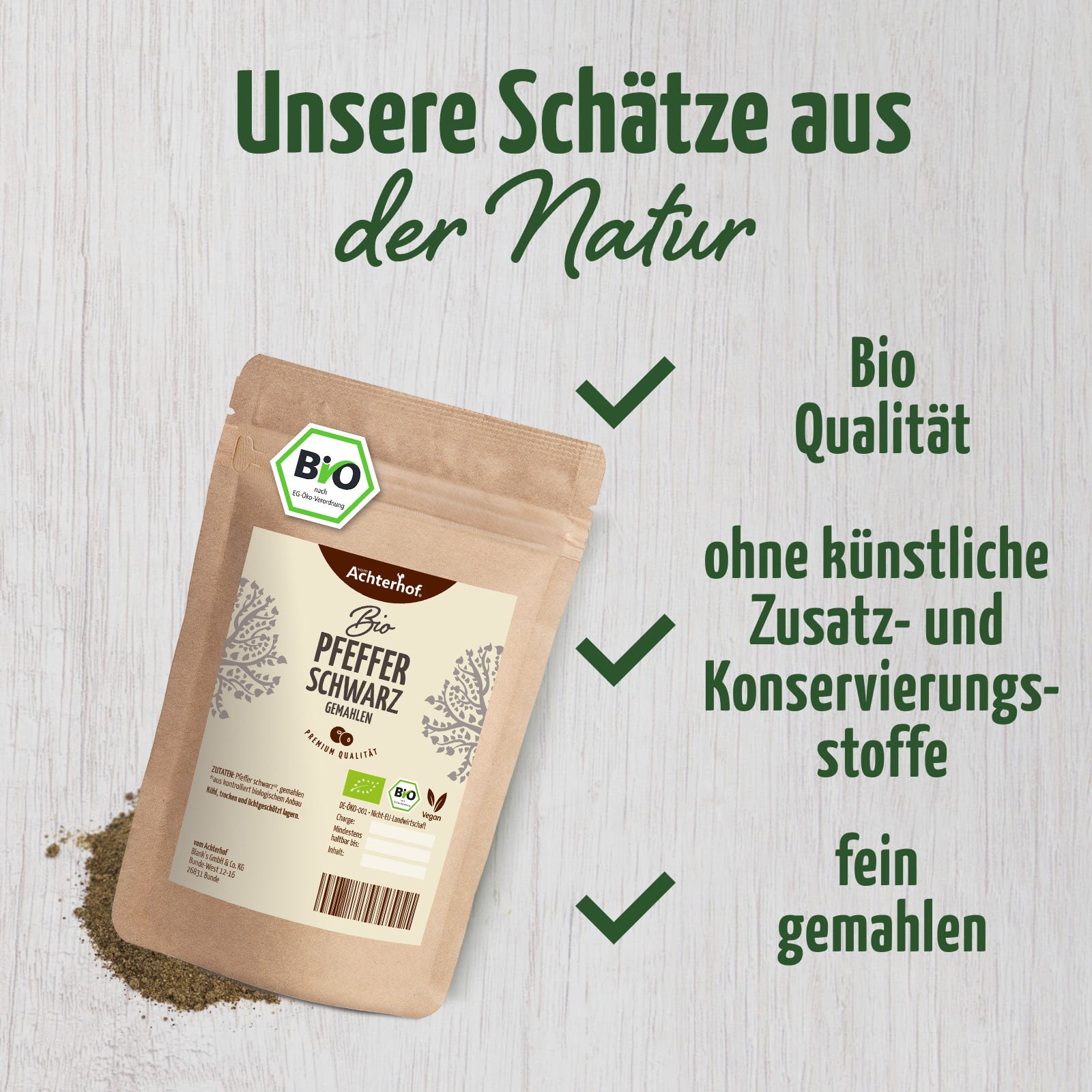 Pfeffer schwarz gemahlen Bio (500g)