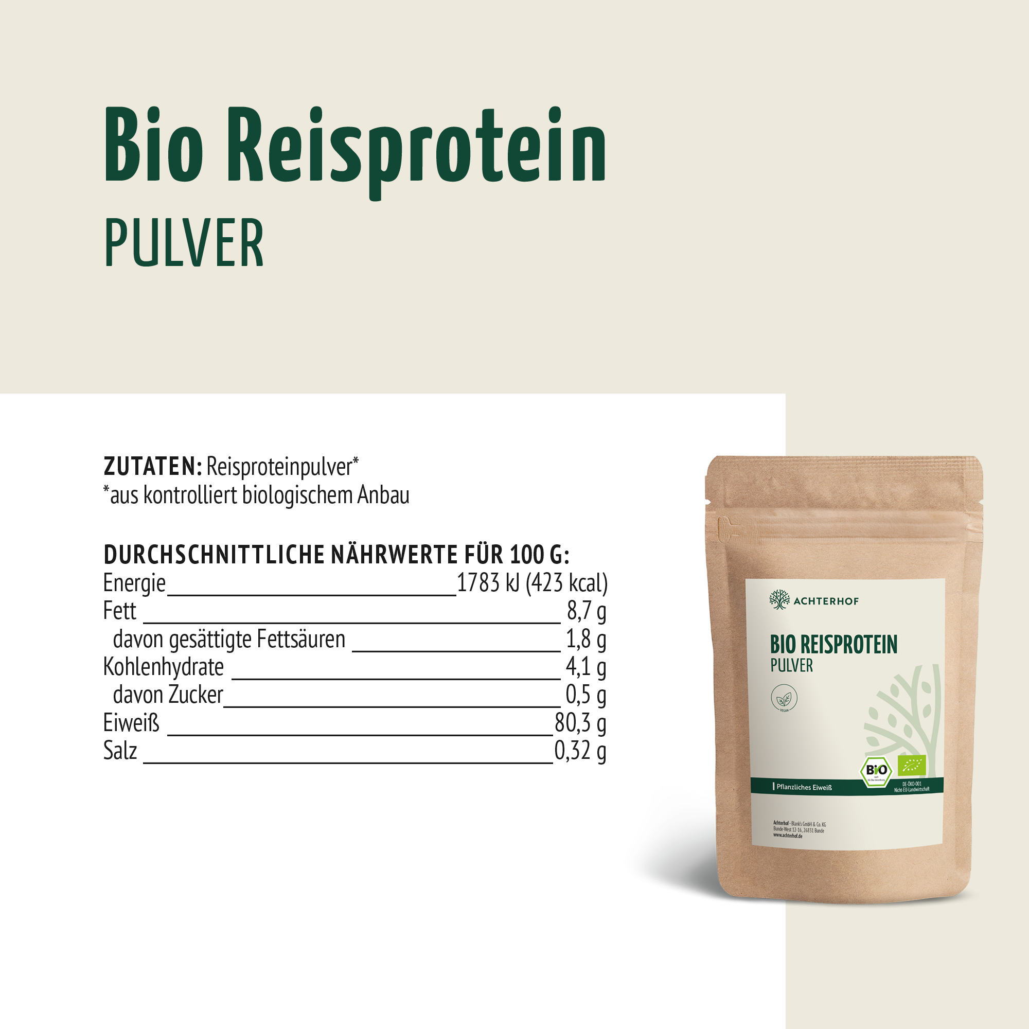 Bio Reisprotein Pulver (1000g)