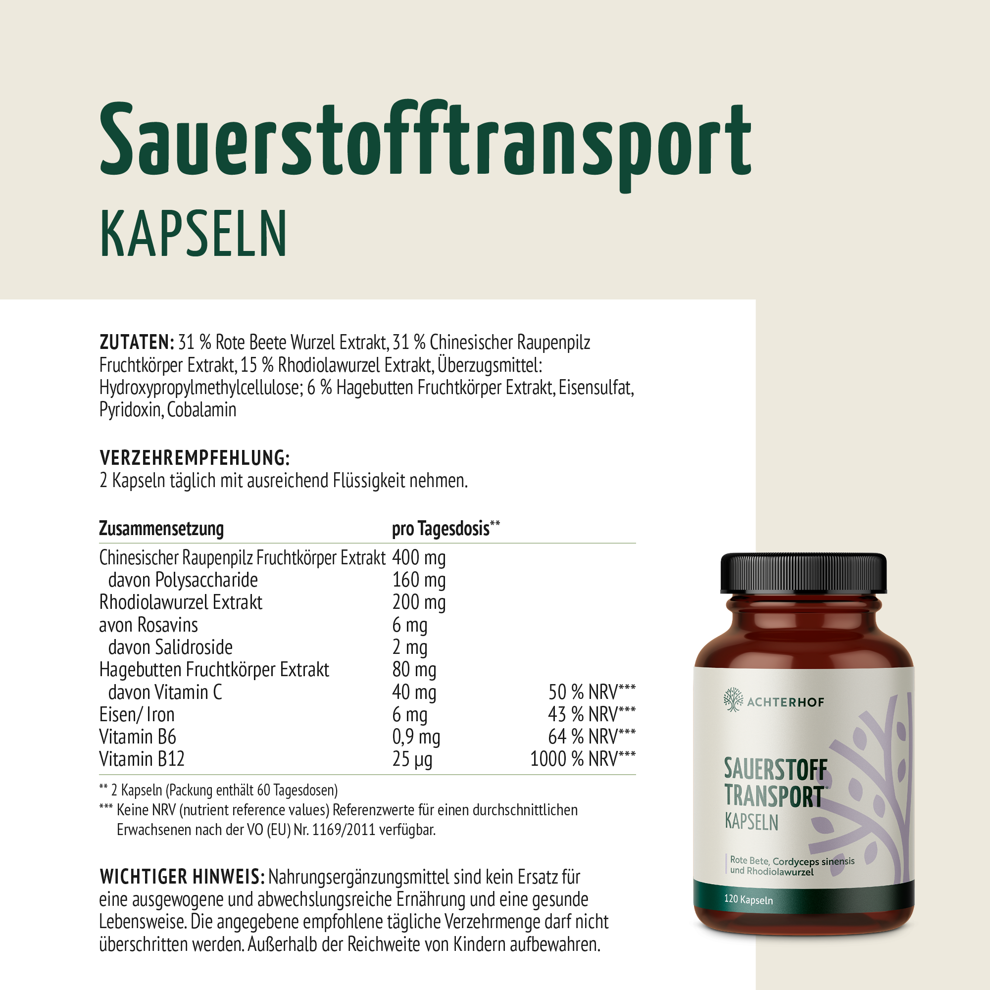 Sauerstoff Transport Kapseln (120 Kapseln)