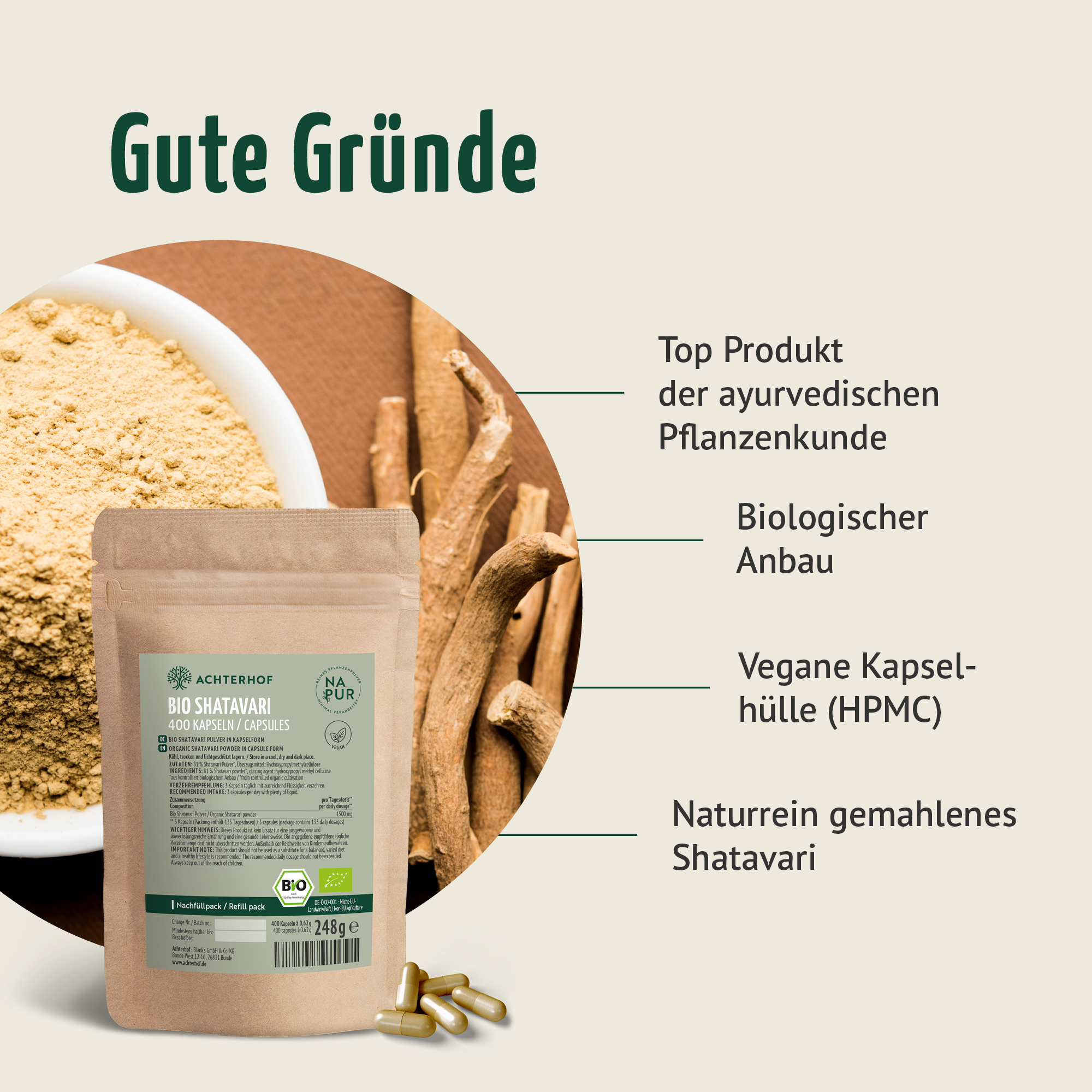 Bio Shatavari Kapseln Nachfüllpack (400 Kapseln)