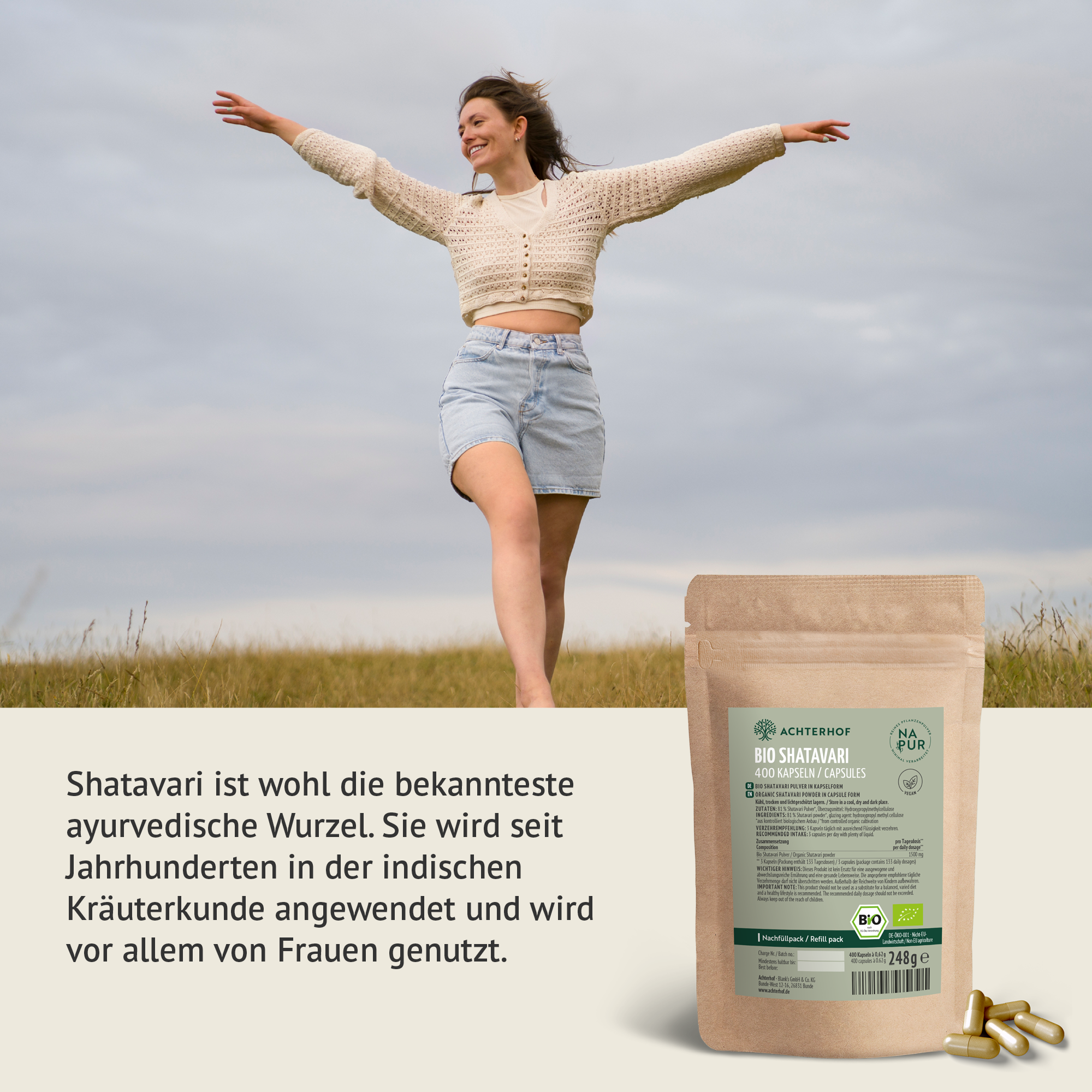 Bio Shatavari Kapseln Nachfüllpack (400 Kapseln)