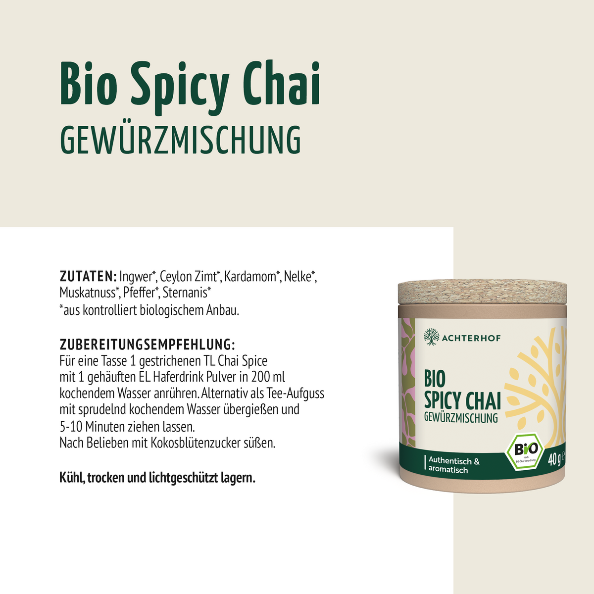 Bio Spicy Chai Gewürzmischung - zuckerfrei (40g)