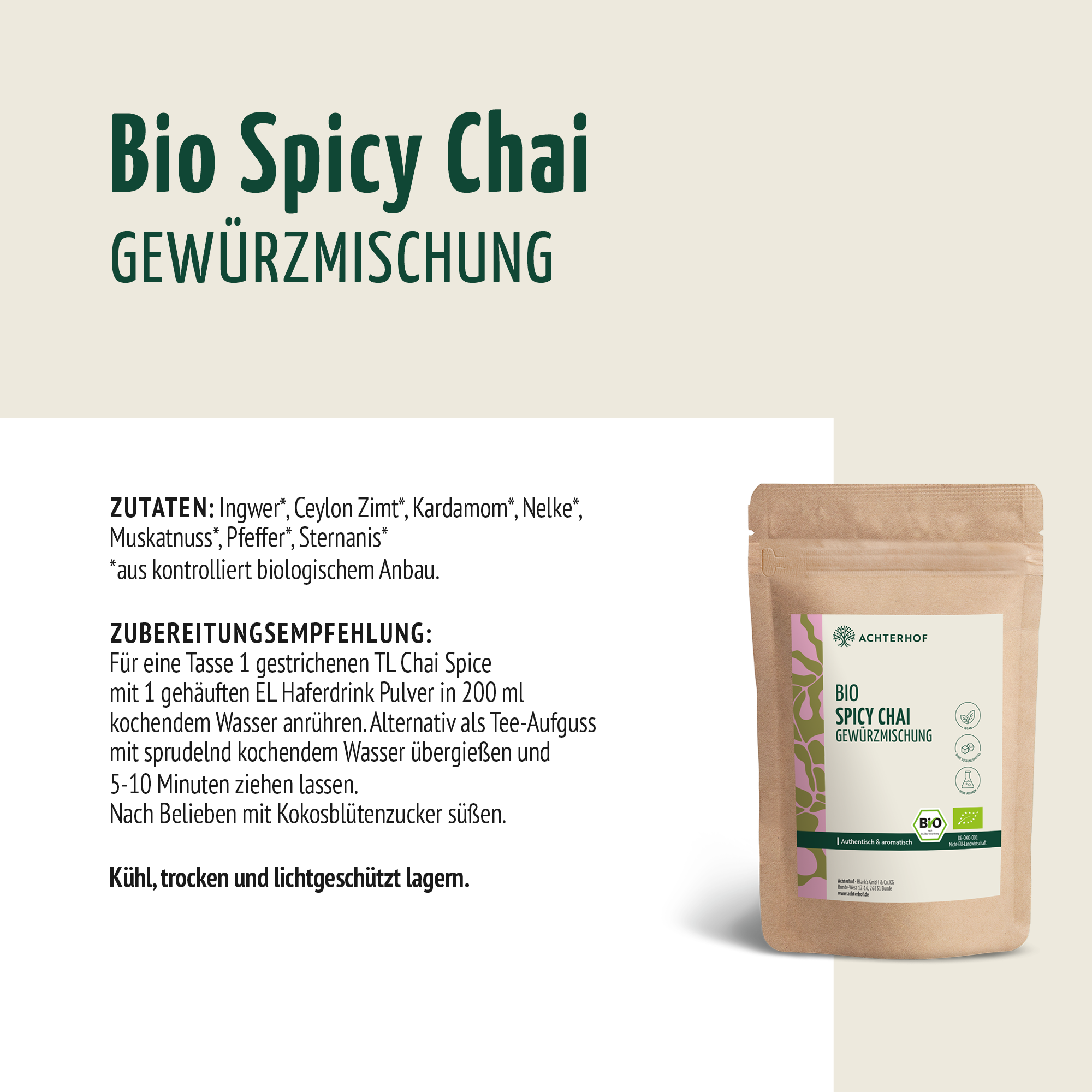 Bio Spicy Chai Gewürzmischung – zuckerfrei (100g)