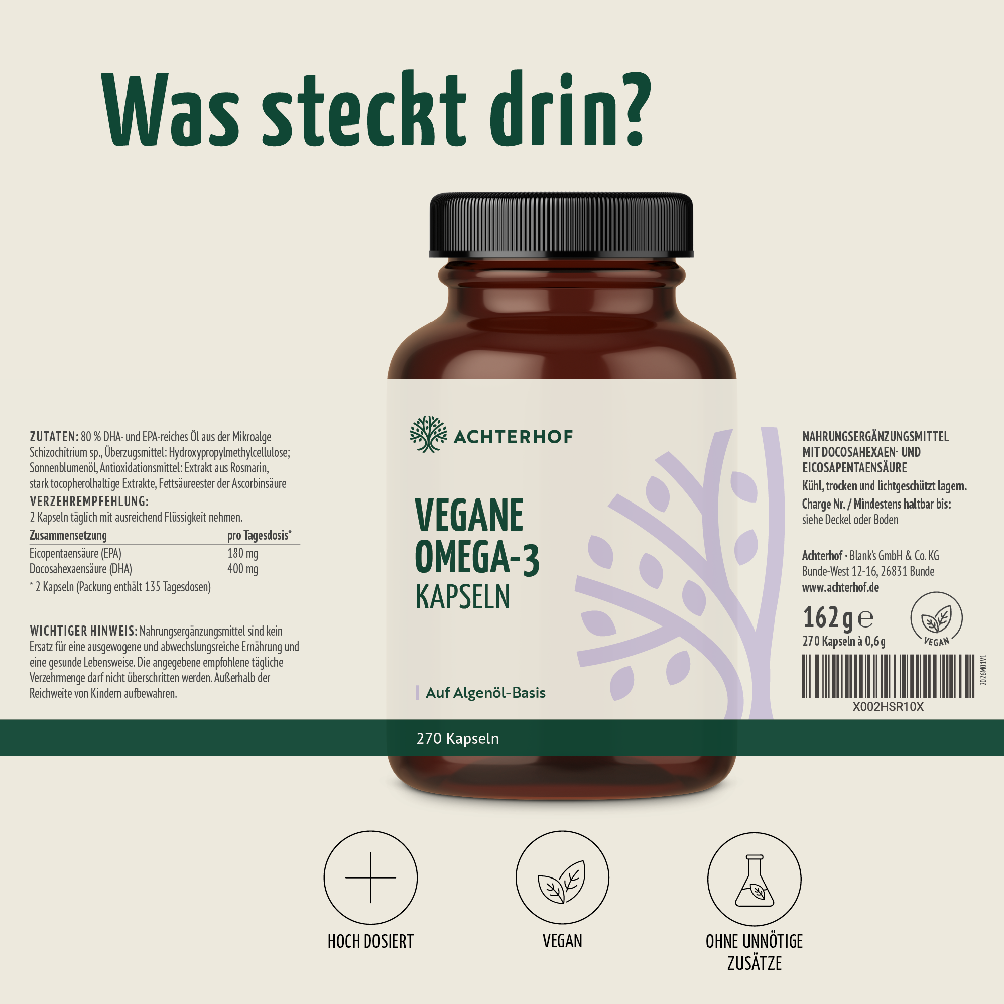 Vegane Omega-3 Kapseln (270 Kapseln)